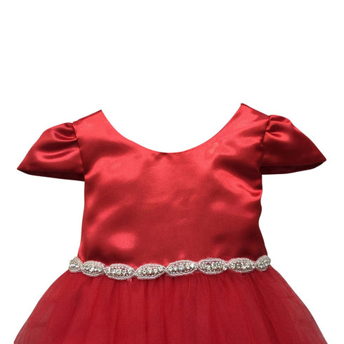 Petite Adele Baby Girls Red Rhinestone Belt Cap Sleeve Occasion Dress 6-24M - SophiasStyle.com